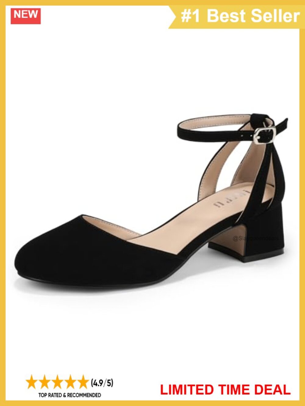 Women's Round Toe Low Block Heel Pumps Ankle Strap Dress Shoes